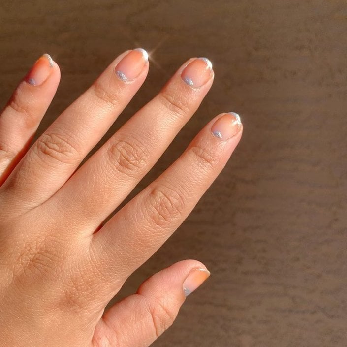 silver french moon manicure