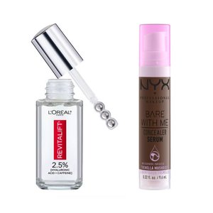 loreal paris caffeine eye cream and nyx professional makeup concealer serum