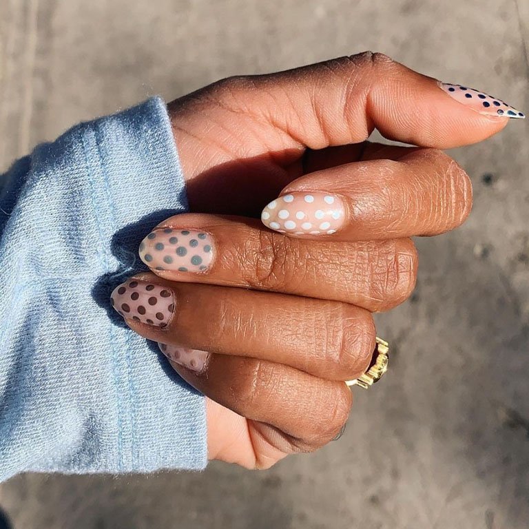 hand with polka dot nail art