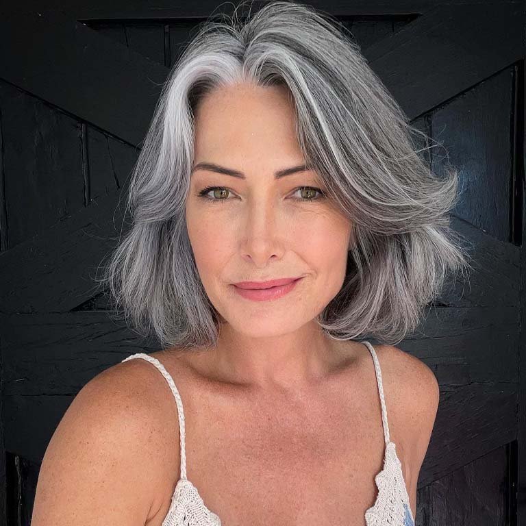 person with natural gray hair