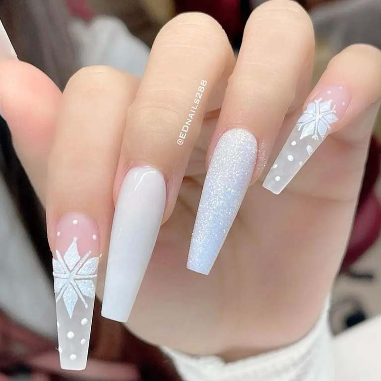 snowflake coffin acrylic manicure