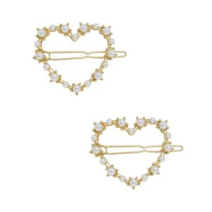 Ettika Imitation Pearl Heart Barrettes