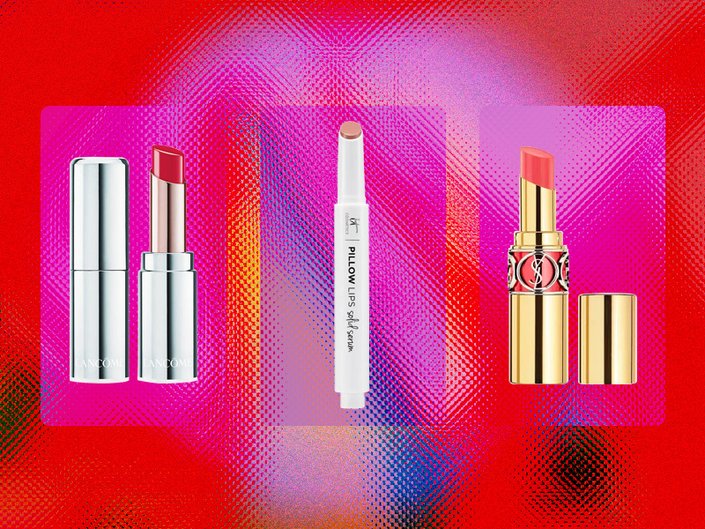 Lancôme L’Absolu Mademoiselle Lip Balm, IT Cosmetics Pillow Lips Solid Serum Lip Gloss, YSL Beauty Rouge Volupté Shine Lipstick Balm