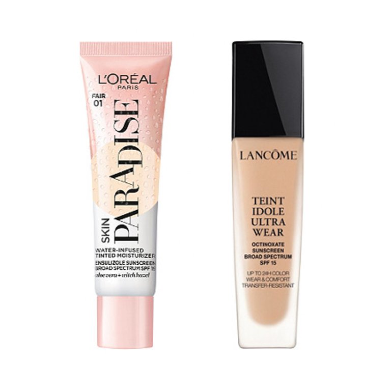 L'Oréal Paris Skin Paradise Water Infused Tinted Moisturizer and Lancôme Teint Idole Ultra 24H Long Wear Matte Foundation