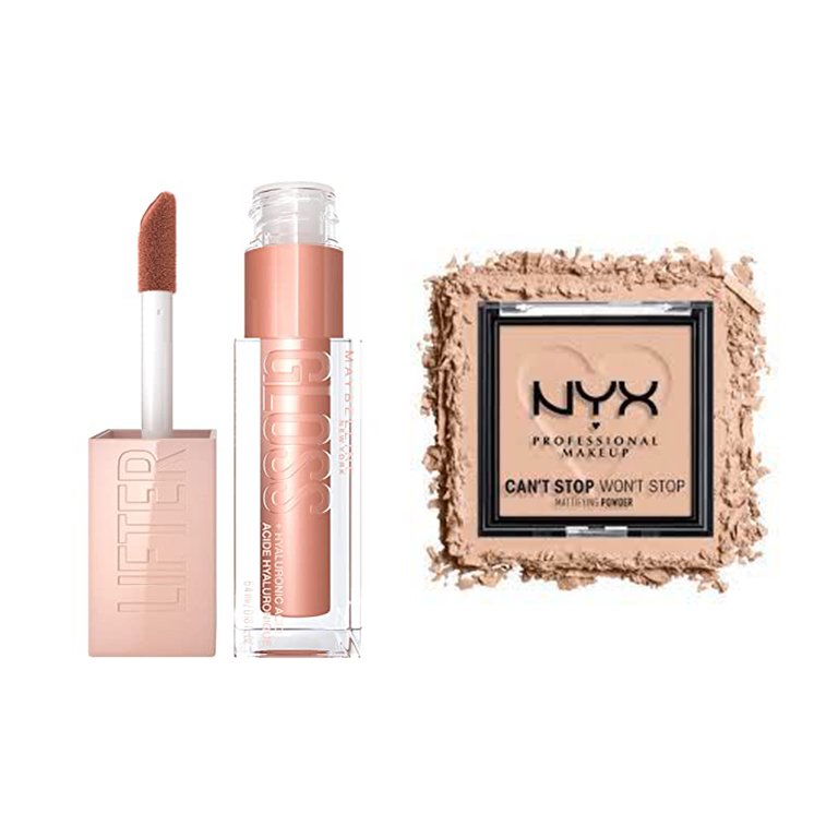 Maybelline New York Lip Lifter Gloss in Stone and NYX Professional Makeup Can’t Stop Won’t Stop Mattifying Powder