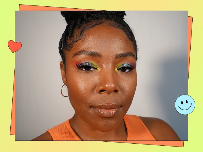 person wearing colorful eyeshadow