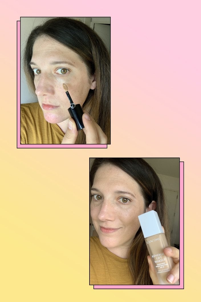 person applying makeup to face
