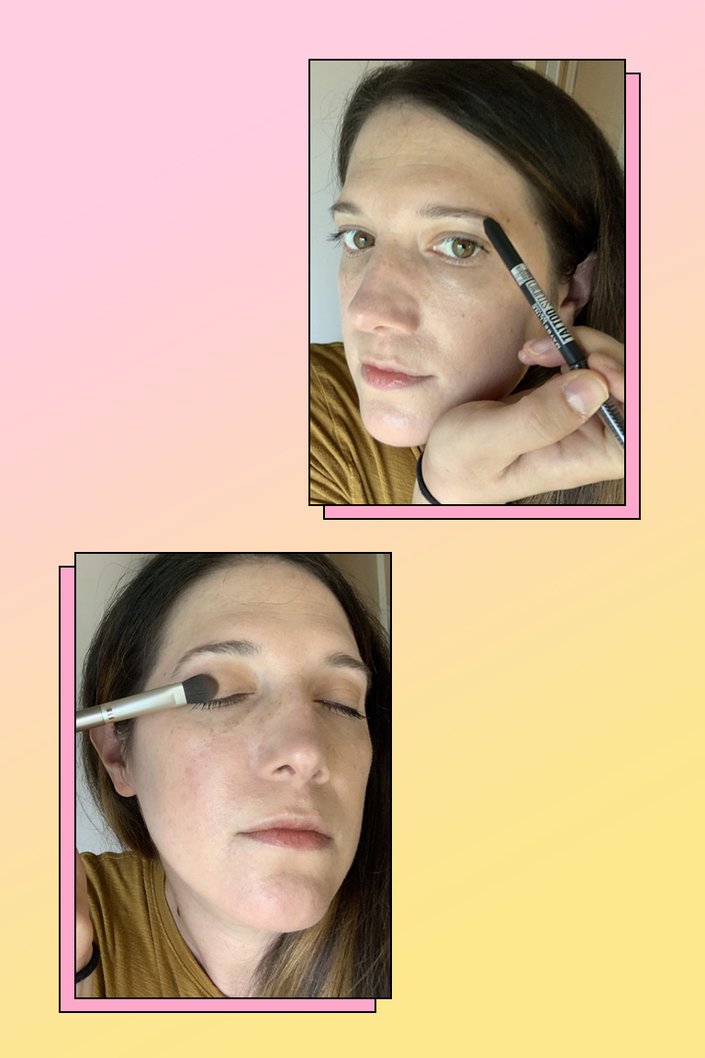 person applying makeup to eyelid