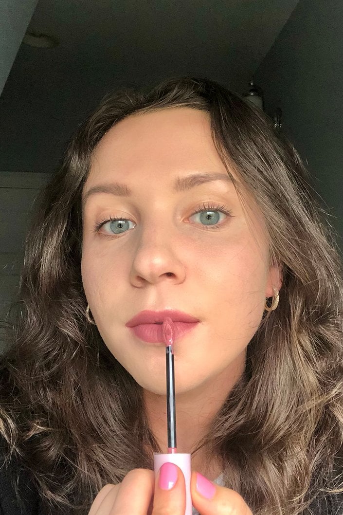 person wearing nyx professional makeup lip lingerie xxl matte liquid lipstick in flaunt it