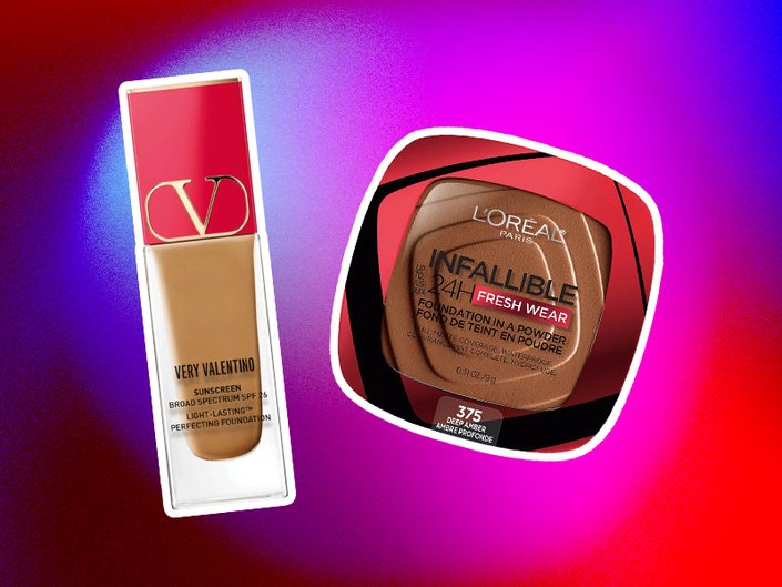 valentino beauty very valentino 24 hour wear liquid foundation and l'oreal paris infallible fresh wear foundation in a power