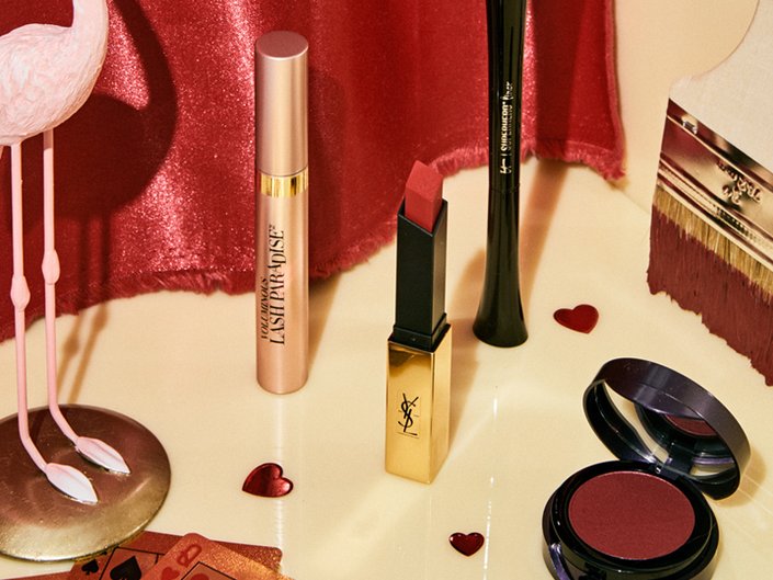 L’Oréal Paris Voluminous Lash Paradise Mascara and YSL Rouge Pur Couture Slim Matte Lipstick in Rouge Extravagant