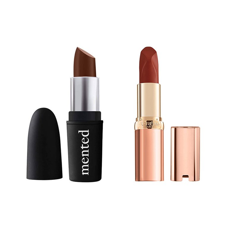 Mented Cosmetics Semi-Matte Lipstick in Dark Night, L'Oréal Colour Riche Les Nus Intense Lipstick in Nu Extreme