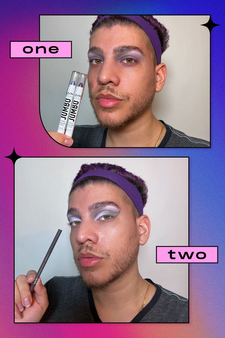 person wearing purple metallic eyeshadow