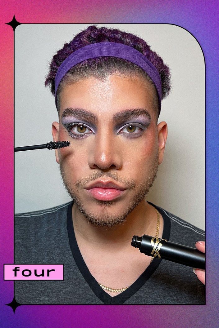 person wearing purple metallic eyeshadow