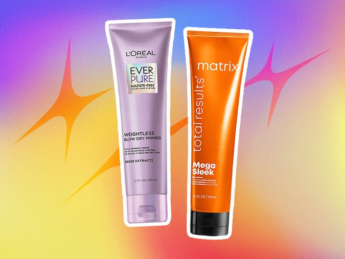 L’Oréal Paris EverPure Sulfate-Free Weightless Blow Dry Primer and Matrix Total Results Mega Sleek Blow Down Smoothing Leave-in Cream