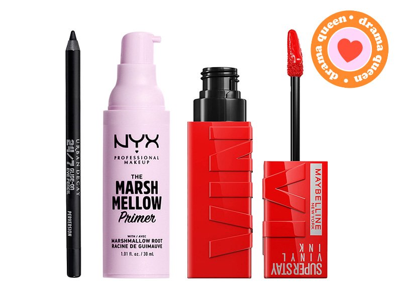 Urban Decay 24/7 Glide-On Waterproof Eye Pencil, NYX Professional Makeup Marshmellow Smoothing Face Primer and Maybelline New York Super Stay Vinyl Ink Liquid Lipcolor