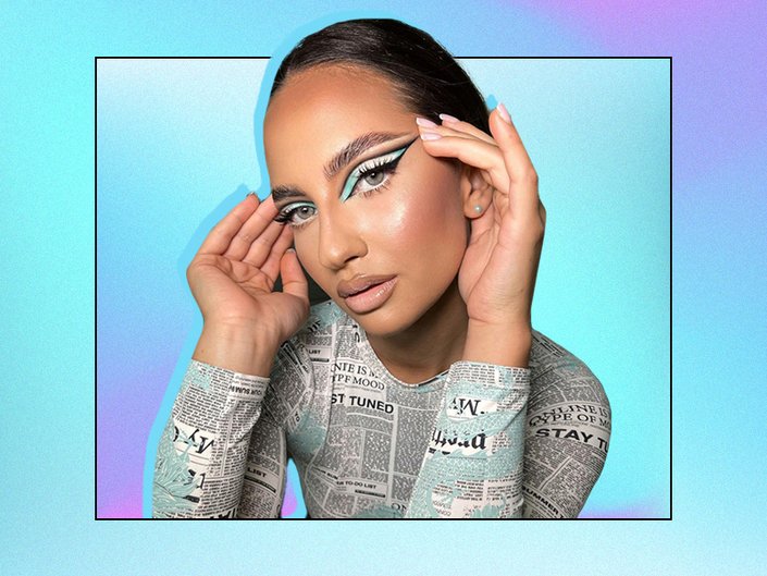 person wearing graphic eyeshadow makeup