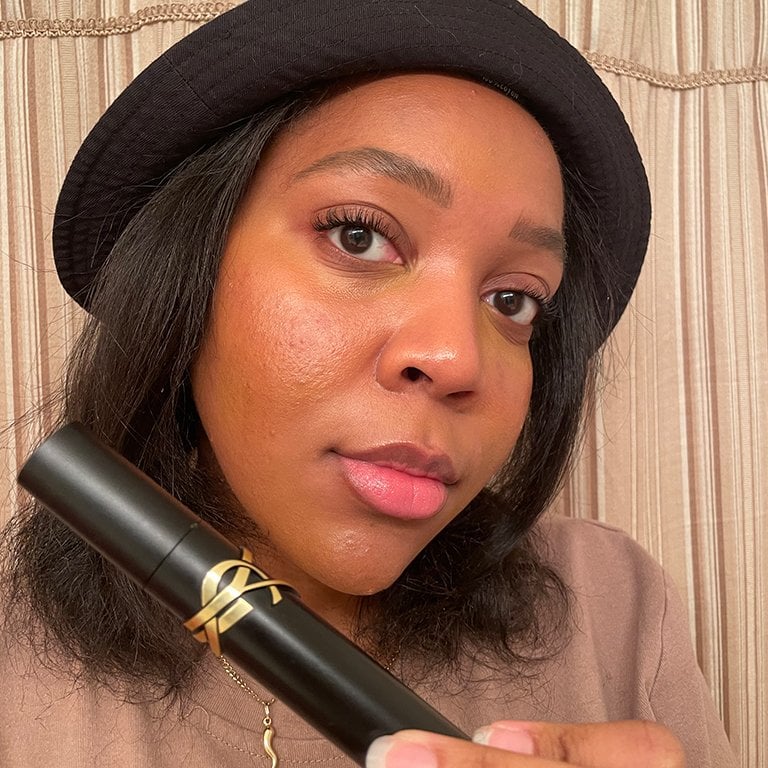 Selfie of Makeup.com editor holding up YSL Lash Clash Mascara