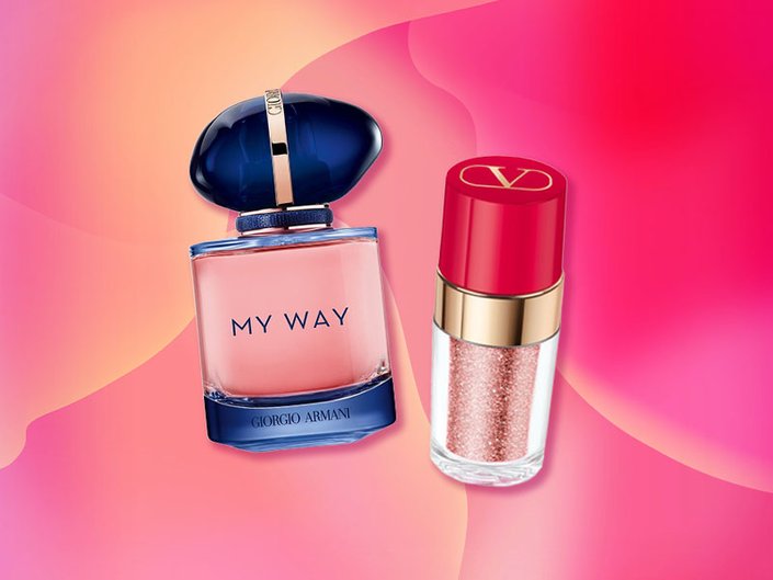 giorgio armani beauty my way intense and valentino beauty dreamdust lip and cheek loose glitter