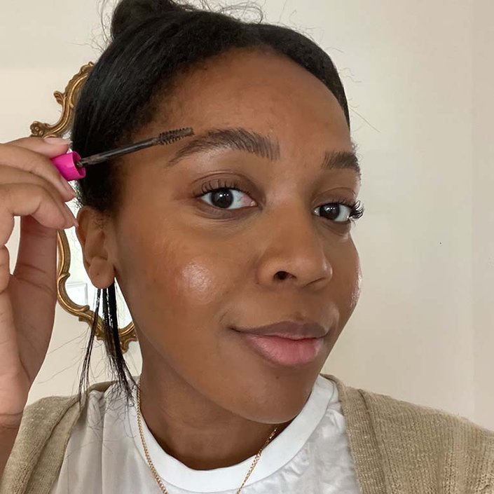 person wearing NYX Professional Makeup Thick It Stick It! Brow Gel in Espresso