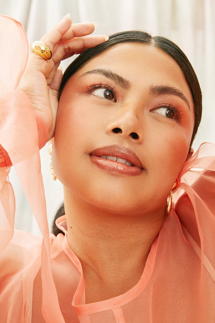 person posing with lifted blush on