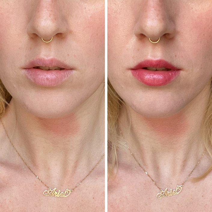 Maybelline New York Green Edition Balmy Lip Blush before and after