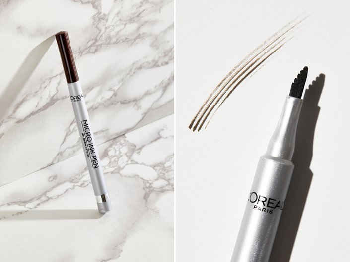 L’Oréal Paris Brow Stylist Micro Ink Pen on marble background