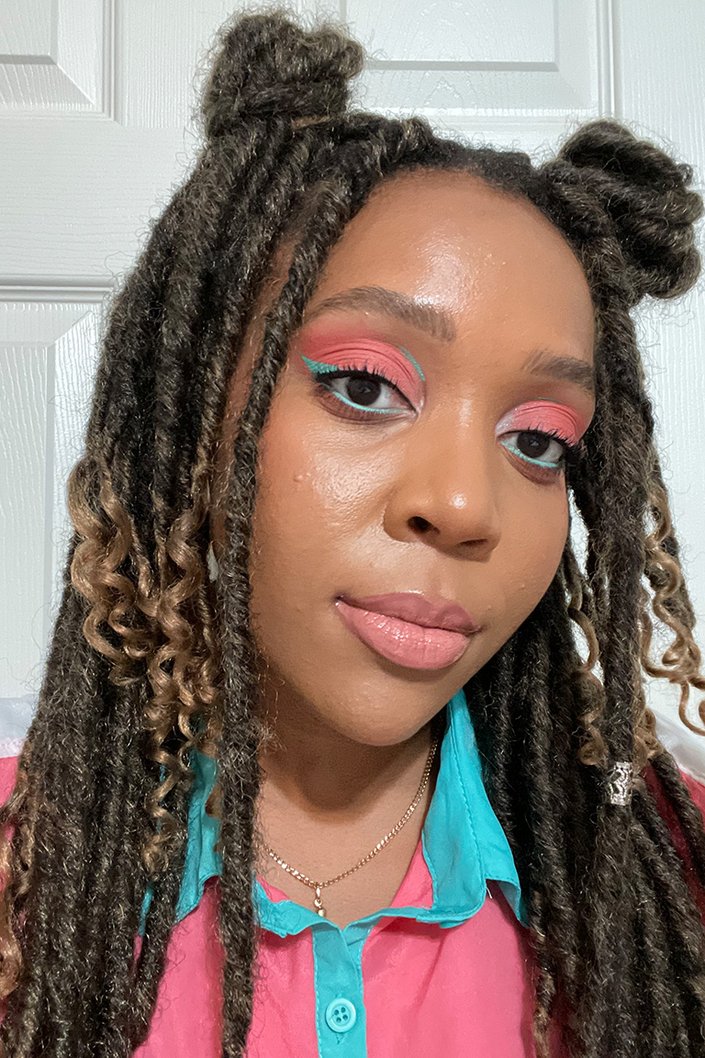 person wearing eye makeup