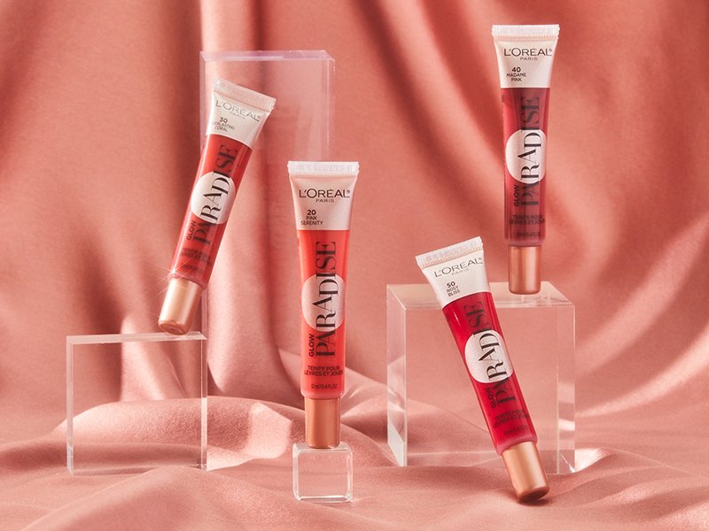 Four shades of the L'Oréal Paris Glow Paradise Lip and Cheek Tint