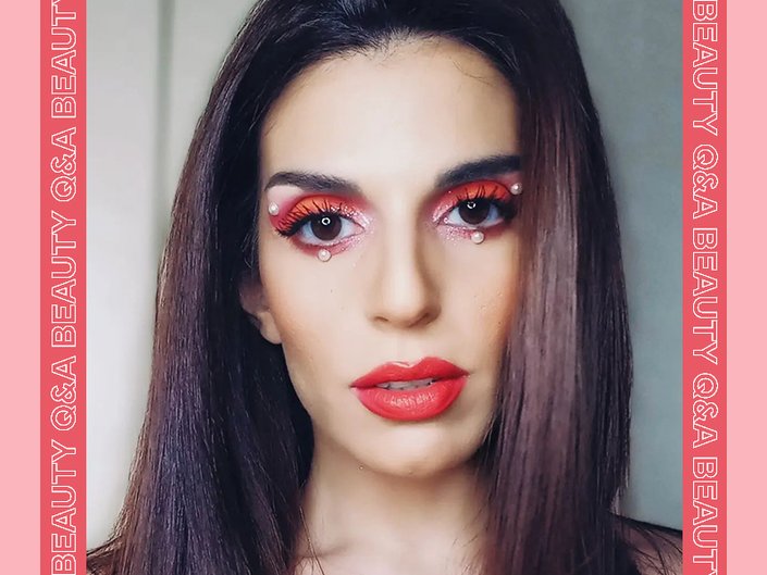 Person with embellished eye makeup