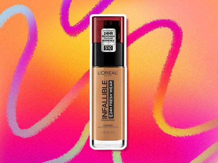 image of L’Oreal Paris Infallible 24HR Fresh Wear Foundation on rainbow background