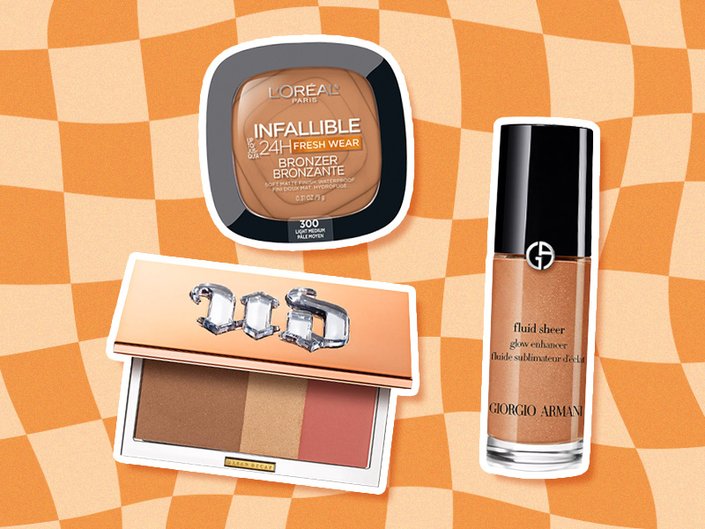 L'Oréal Paris Infallible 24H Soft Matte Bronzer. Urban Decay Stay Naked Threesome Palette, Giorgio Armani Beauty Fluid Sheer Glow Enhancer