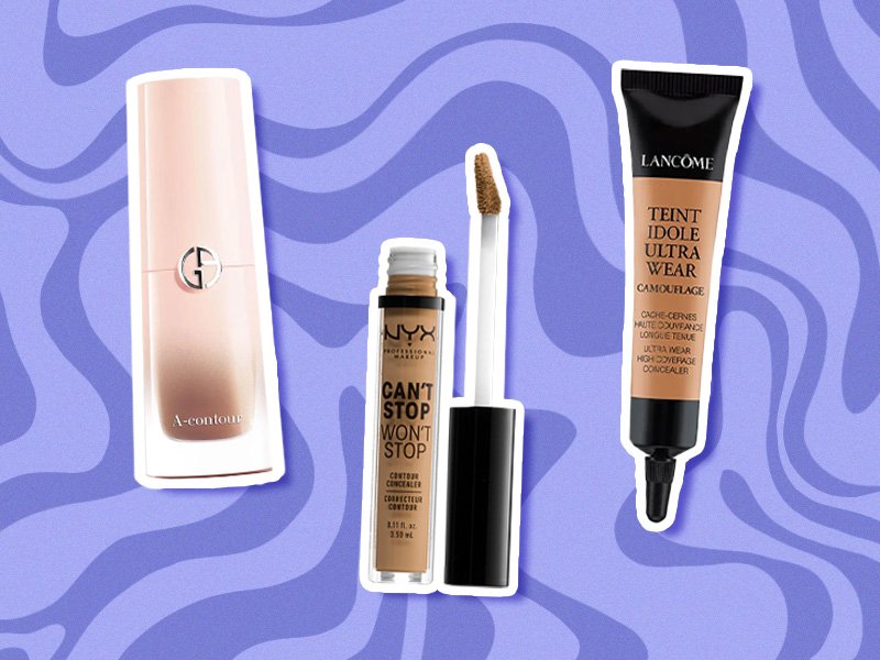 Liquid contour products on a purple graphic background 