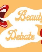 A graphic featuring two mouths wearing red lipstick and the phrase “Beauty Debate” between them.