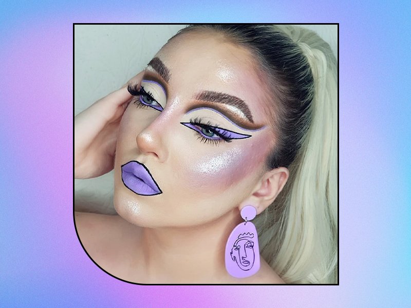 person wearing purple makeup