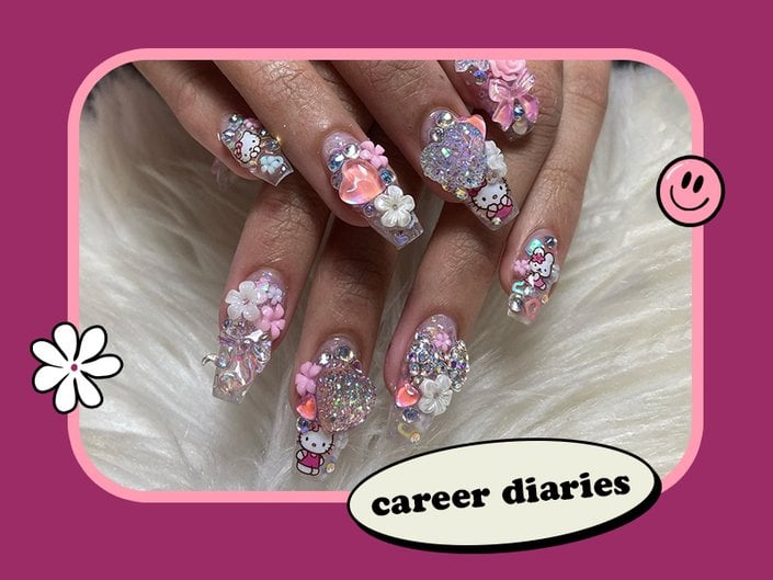 hands with jeweled nail art