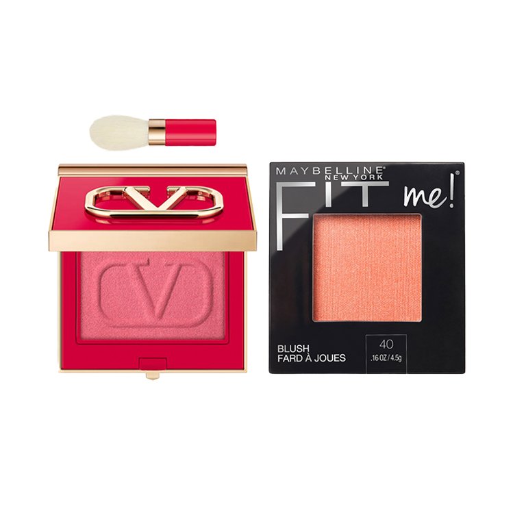 Valentino Beauty Eye2Cheek Blush and Eyeshadow in Very Rose 02 and Maybelline New York Fit Me Blush in Peach
