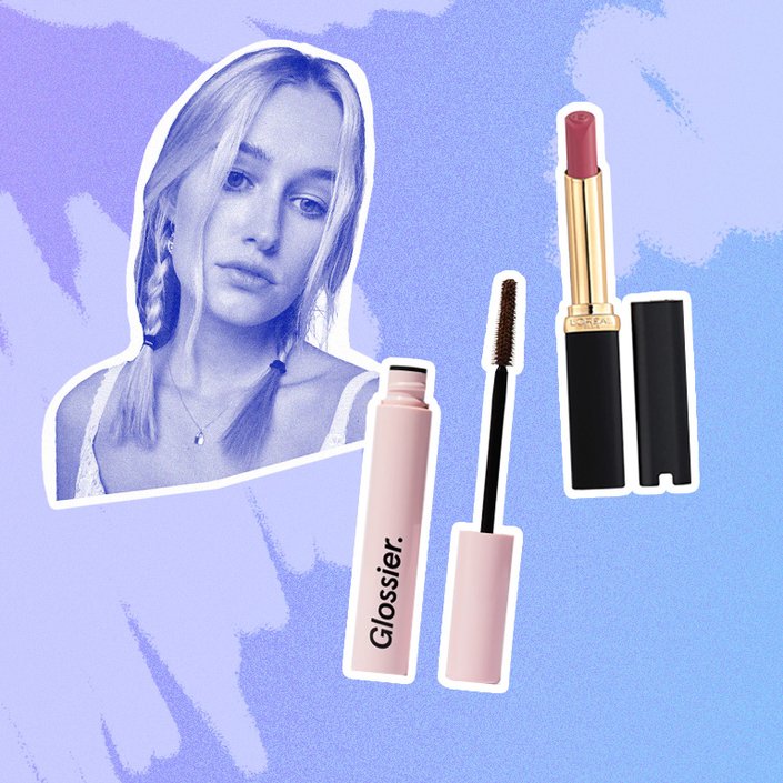photo of jordan collages with loreal paris lipstick and glossier mascara
