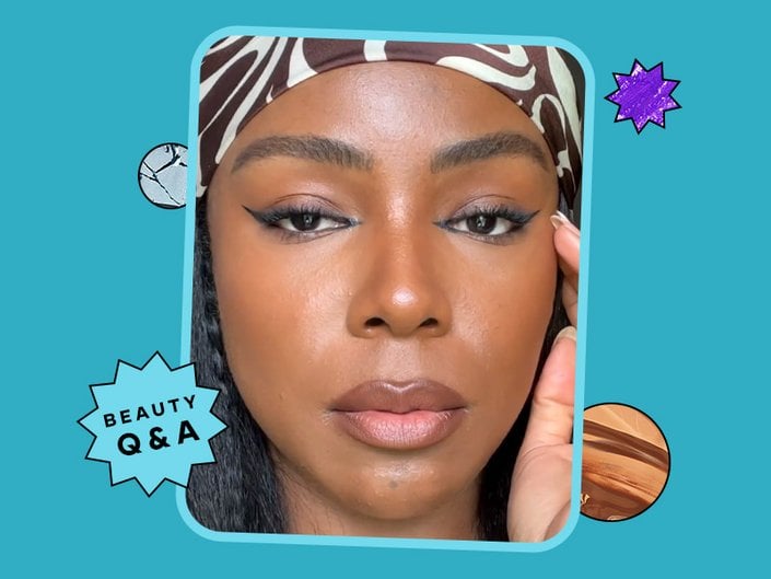 person wearing the siren eyes look with a blue background behind them
