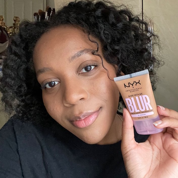 kat wearing the NYX Professional Makeup Bare With Me Blur Tint Foundation