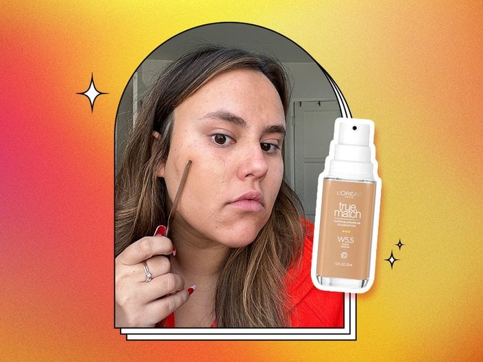 Picture of a woman applying foundation with a makeup spatula
