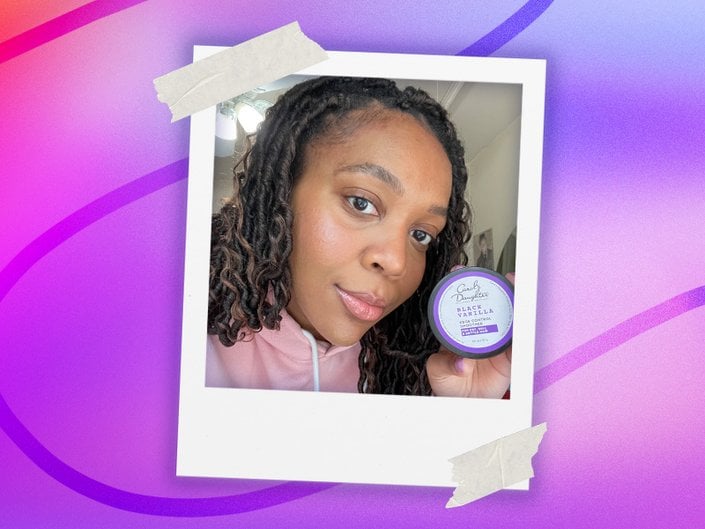 Picture of an editor holding the Carol’s Daughter Black Vanilla Edge Control Smoother