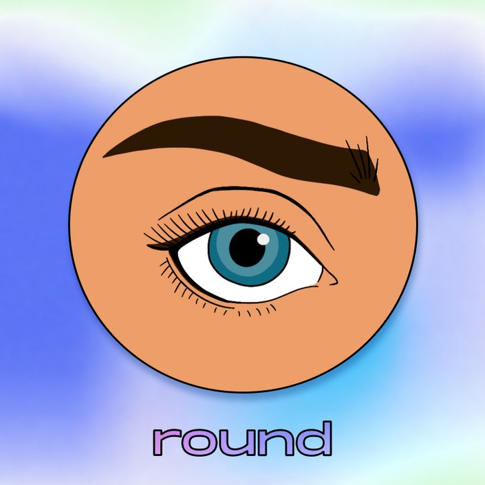 Illustration of a round eye collaged on a blue tie-dye background