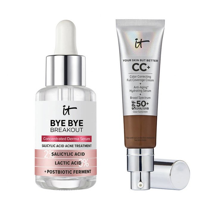 IT Cosmetics Bye Bye Breakout Salicylic Acid Acne Serum and IT Cosmetics CC+ Cream Full-Coverage Foundation With SPF 50+