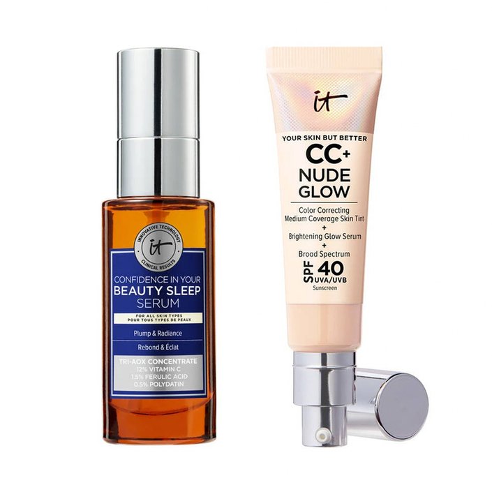 IT Cosmetics Confidence in Your Beauty Sleep Triple Antioxidant Brightening Serum and IT Cosmetics Your Skin But Better CC+ Nude Glow Lightweight Foundation + Glow Serum With SPF 40