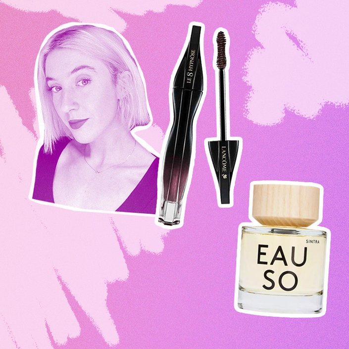 photo of ari collaged with lancome mascara and the eau so perfume