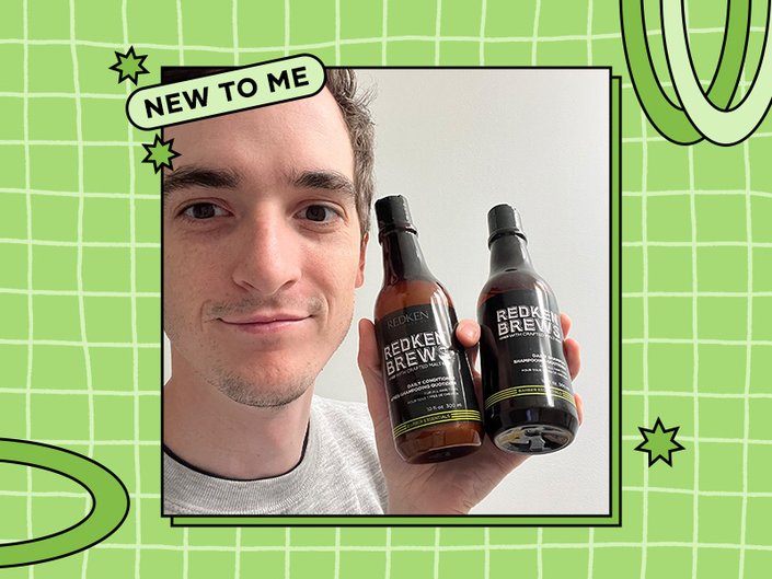 stephen holding the redken brews collection