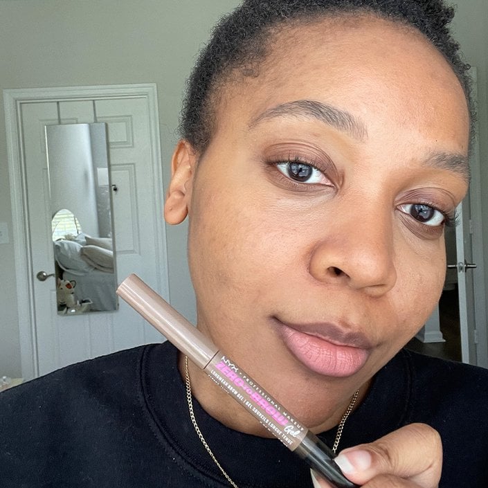 kat wearing the nyx zero to brow longwear gel