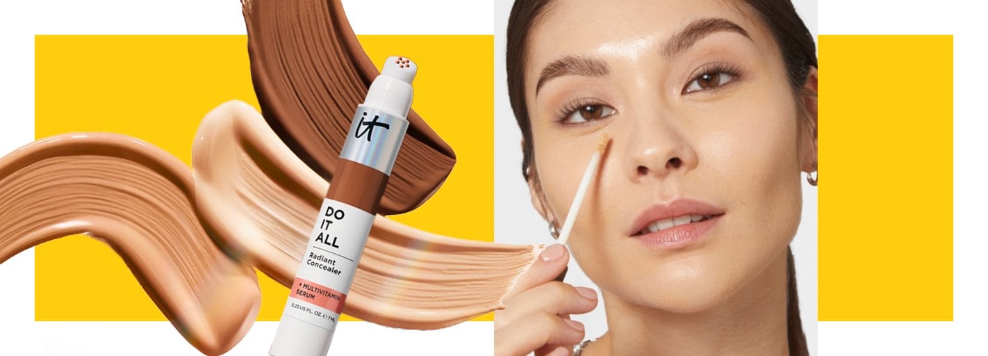 Photo of a person applying makeup to face with makeup sponge