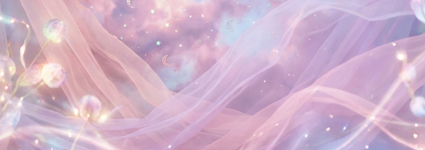 Illustrative abstract composition with waves and drops in various purples and pinks